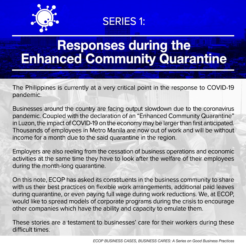 1-3 Business cases, Business Cares: series 1 Series 1: Responses during the Enhanced Community Quarantine