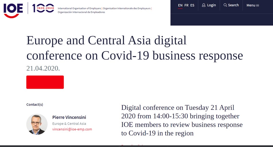 ECOP attends IOE Webinar: ‘Europe and Central Asia Update on COVID-19 Business Response