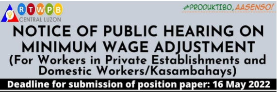 Advisory: RTWPB Region 3 to conduct public hearings re: minimum wage adjustment